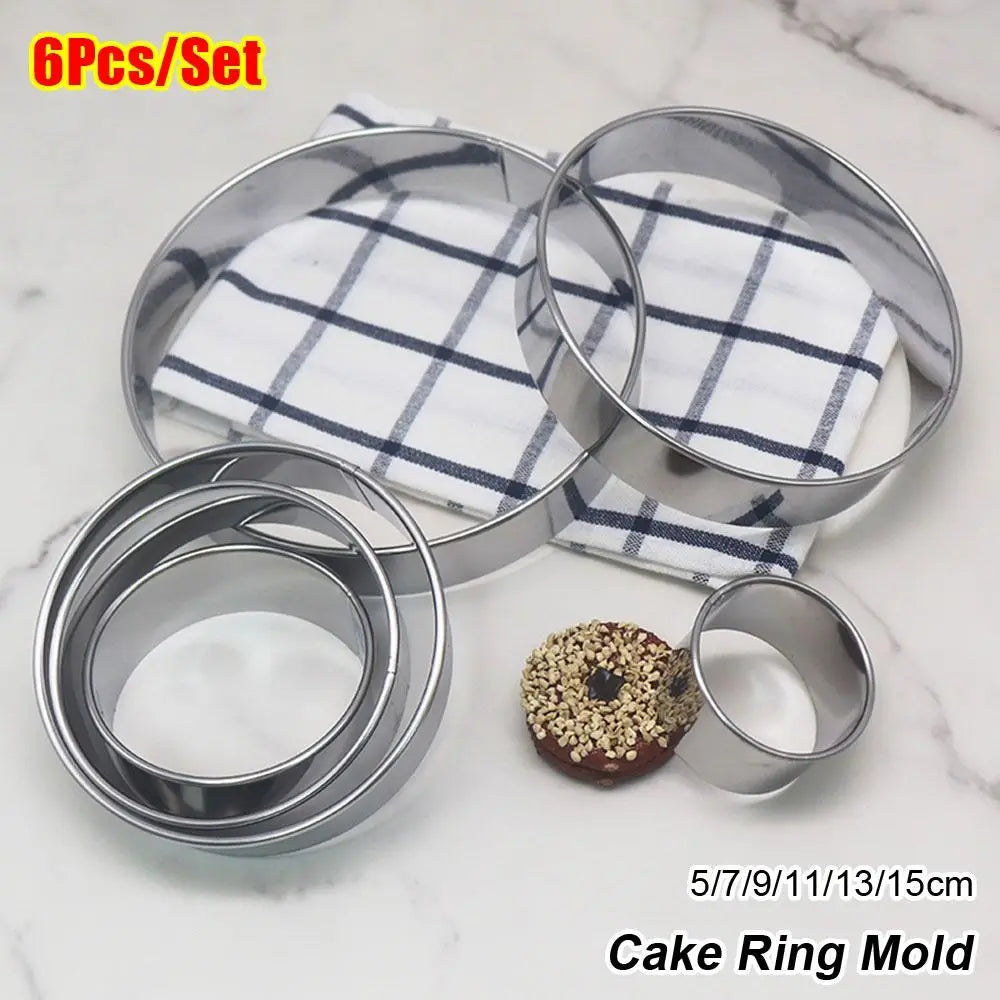 6Pcs/Set Durable Stainless Steel Cake Ring Mold Round Circle 5/7/9/11/13/15cm Wedding Cake Tools DIY Cake Gum Paste Mould