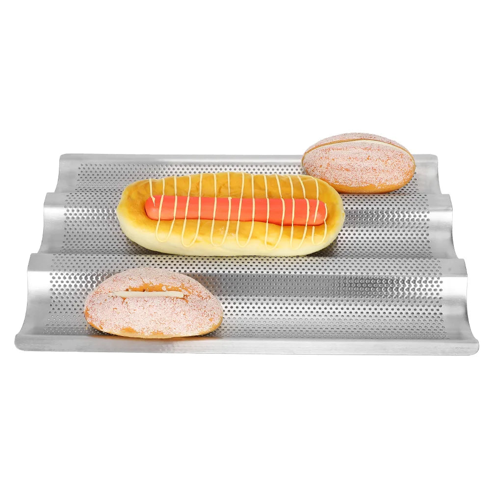 3 Grooves French Bread Baking Mold  Waves Baking Tray Pan Bread Baking Tool Silver  Mold French Bread Baking Pan