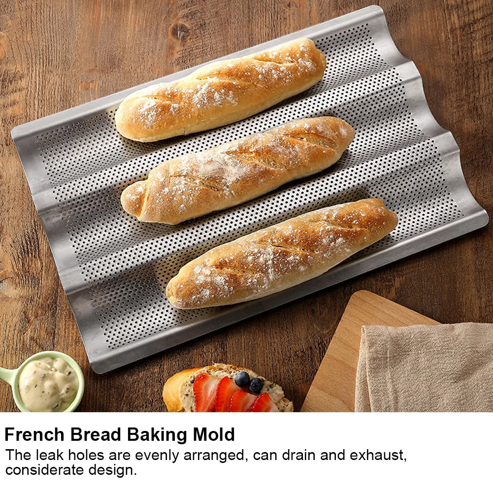3 Grooves French Bread Baking Mold  Waves Baking Tray Pan Bread Baking Tool Silver  Mold French Bread Baking Pan